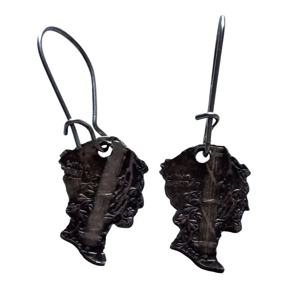 90% Silver Mercury 1942 Dimes Cut Out Head & Liberty Dangle Earrings vintage